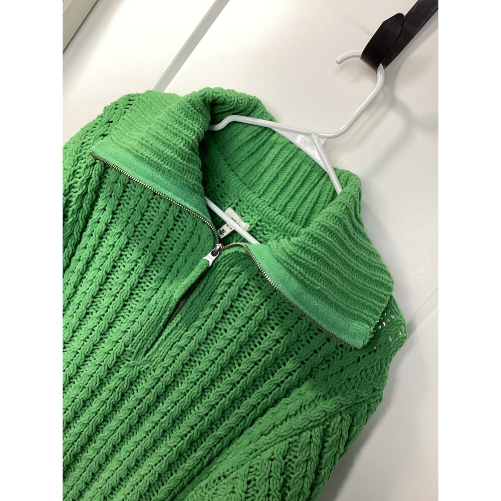 Aerie chunky cable knit quarter‎ zip sweater green soft oversized fit size xs - Picture 3 of 11